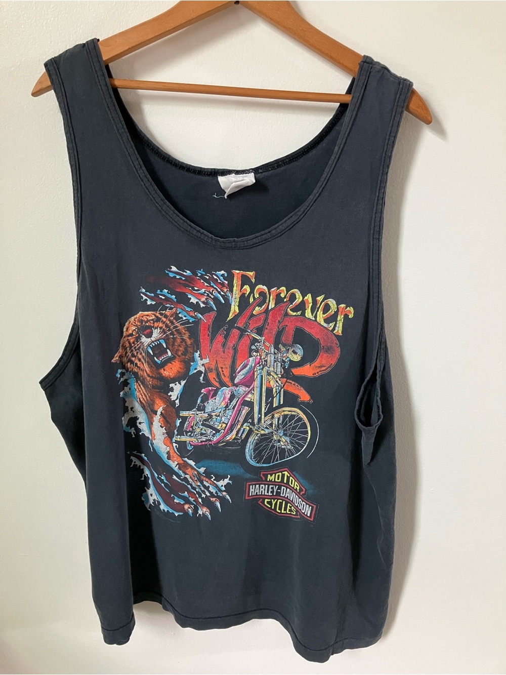 Vintage 1991 Harley Davidson "Forever Wild" Tiger/Chopper Tank Top SzXL SSI Tag